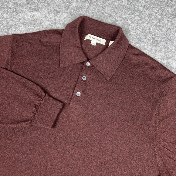 Pronto Uomo Sweater Mens XLT Brown 100% Merino Wool Long‎ Sleeve Polo Golf - Picture 1 of 11